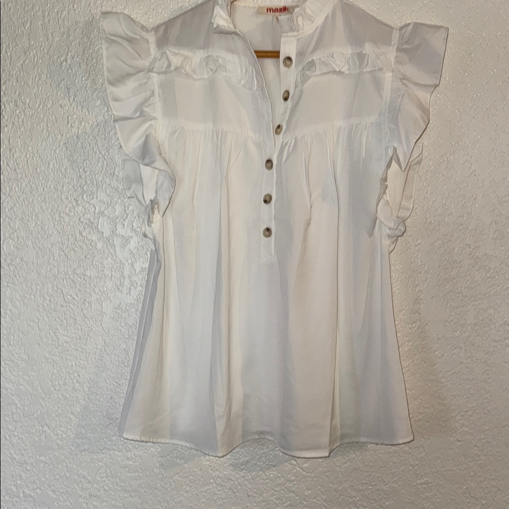 White Ruffled Button-Up Top
